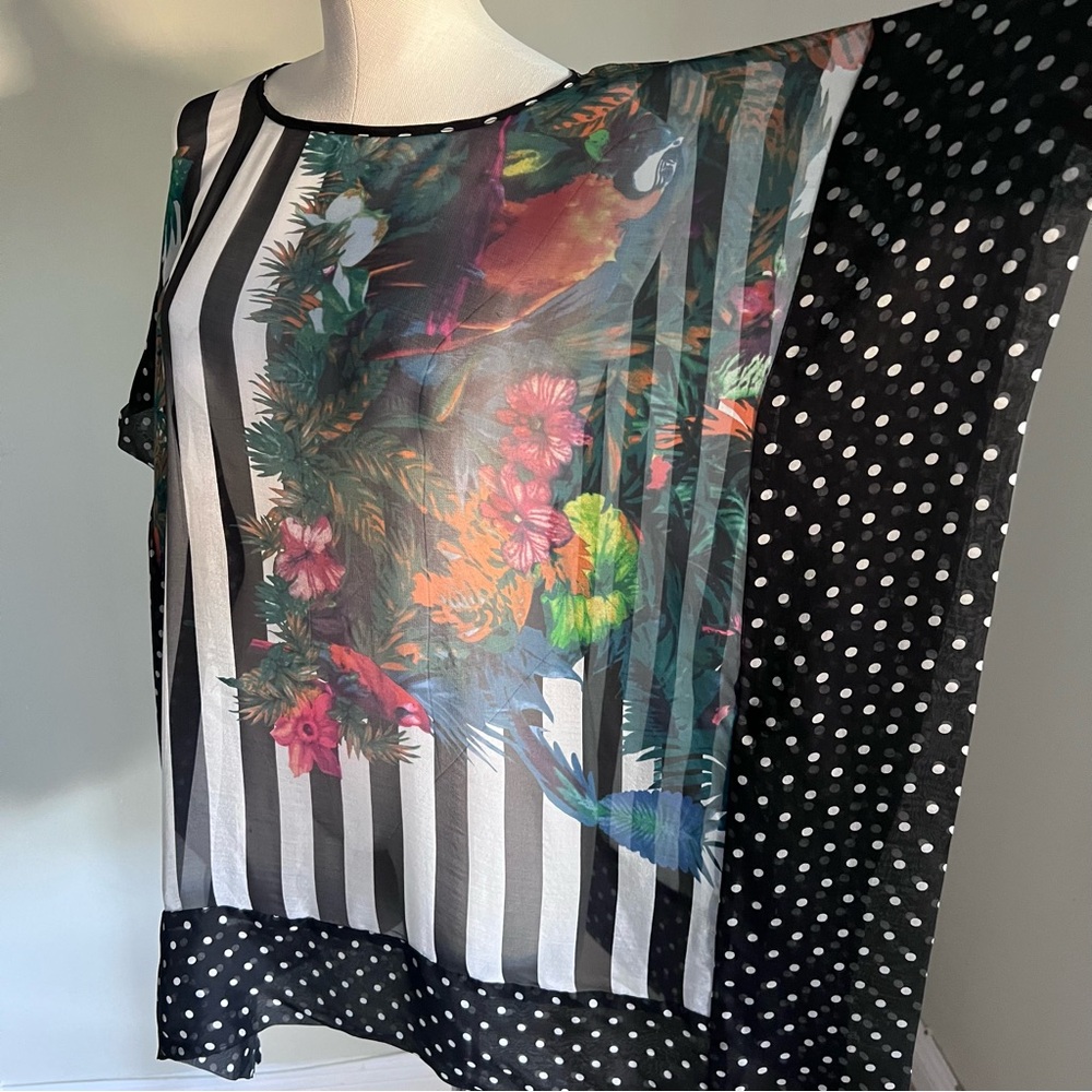 Liz Davenport 100% Silk Short Sleeve Blouse Swim Coverup Side Ties Striped OS - Picture 13 of 14